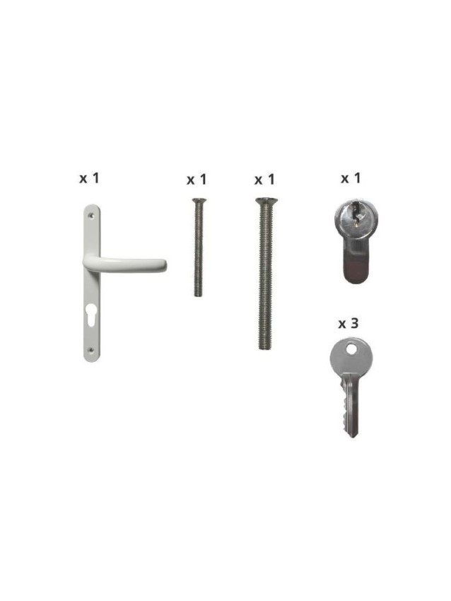 Poignée double béquille inox + 2 vis M4x80 + Cylindre 40/50 + 3 clefs