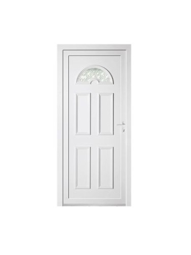 Porte d’entrée PVC JULIETTE – Gamme Tradition – Panneau plein mouluré avec hublot vitré
