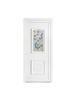 Porte d’entrée PVC BIRDY Rose – Panneau mouluré & vitrail floral – Gamme Élégance Tradition